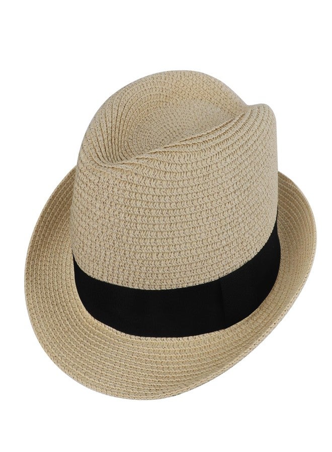 Holiberty Kids Straw Fedora Panama Hat Toddler Short Brim Summer Sun Beach Cap Western Trilby Derby Jazz Hat for Boys Girls 2-8 Yrs - Image 1